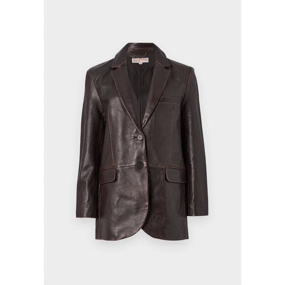 MICHAEL KORS BURNISHED 100% LEATHER CHOCOLATE BLAZER. MSRP$895. SZ4 LAPEL COLLAR - Picture 7 of 11